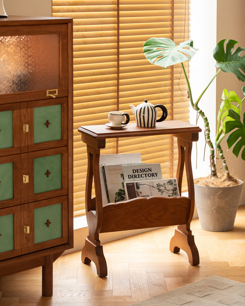 Vintage Cherry Wood Magazine Rack Side Table