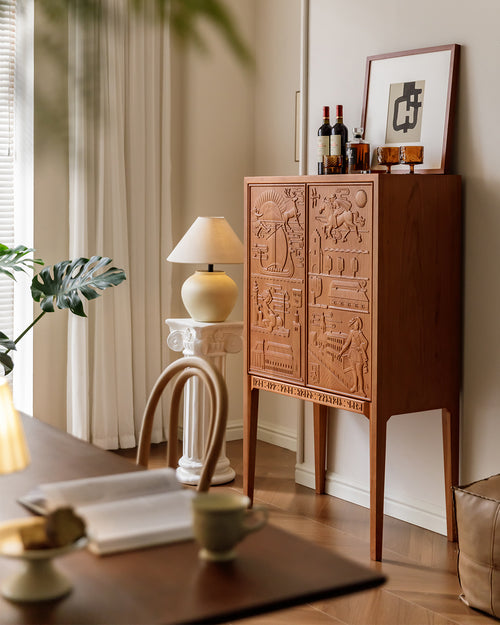 Vintage-Inspired Carved Cherry Wood Cabinet