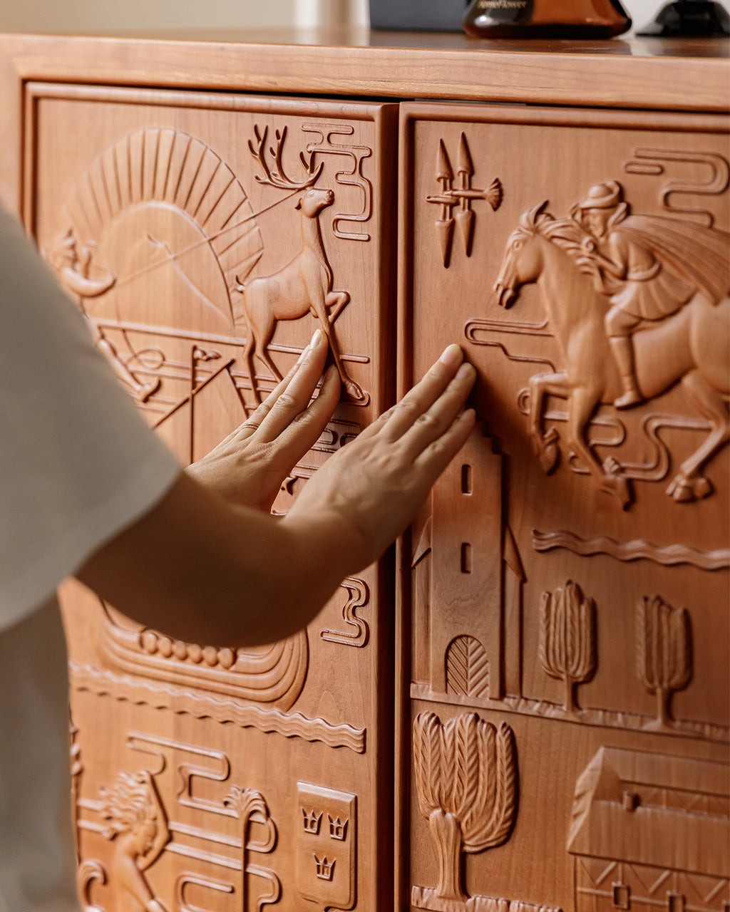 Vintage-Inspired Carved Cherry Wood Cabinet