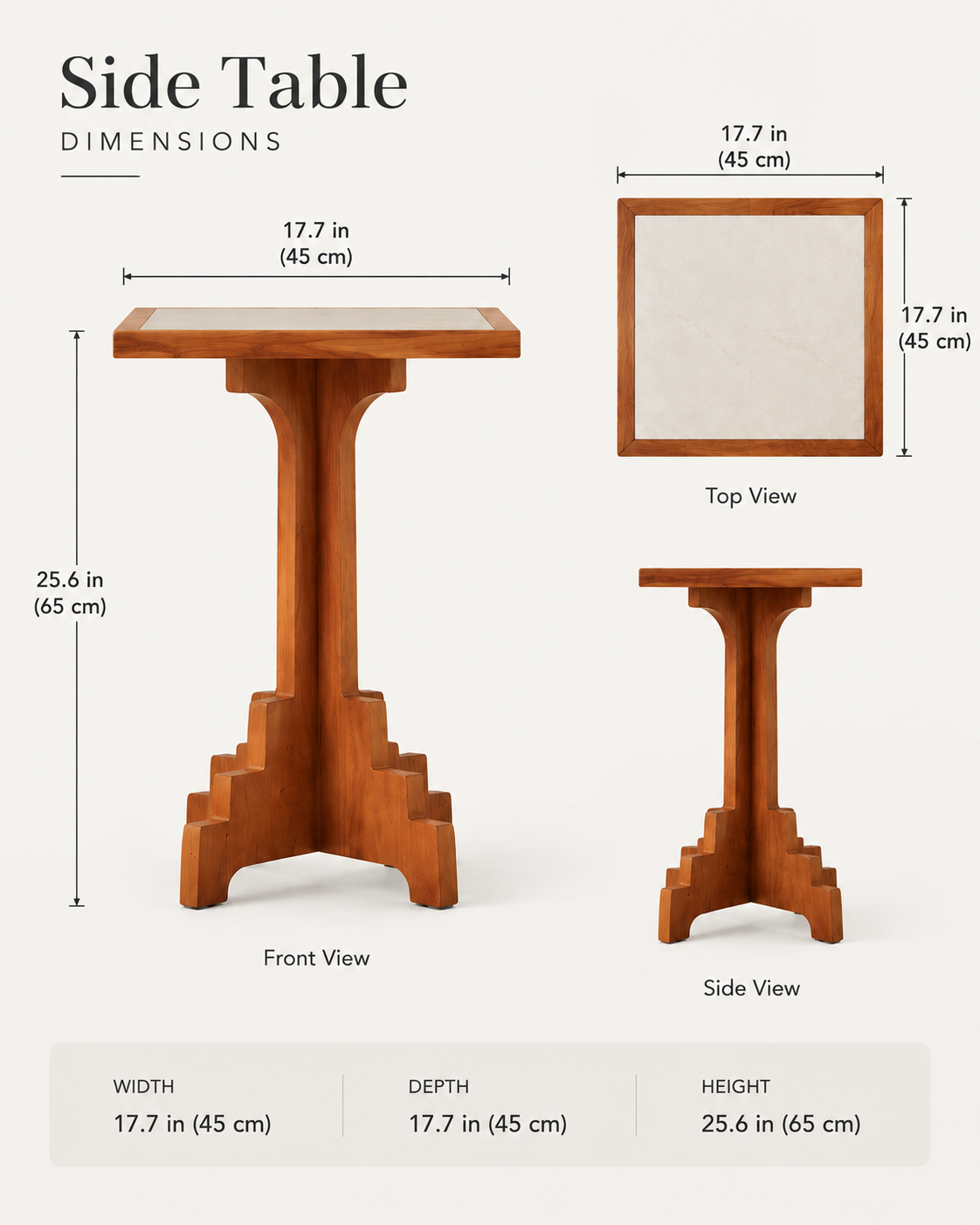 Mid-Century Modern Cherry Wood Side Table with Matte Stone Top